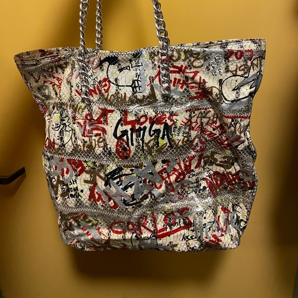 Carlos Falchi Fatto A Mano Graffiti Tote Bag - Picture 2 of 10